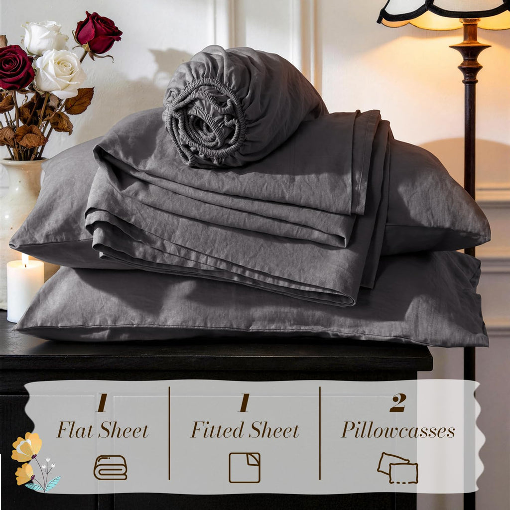 100% French Linen Sheets Set, Natural Flax Bedding
