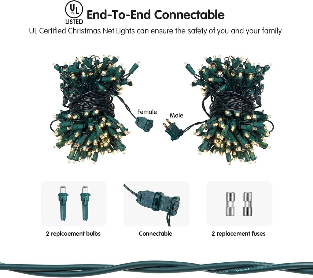 Led Christmas Net Lights Outdoor Christmas Lights WarmWhite 160LED 5ftx7ft, Waterproof Outdoor Indoor Fairy Mesh Net