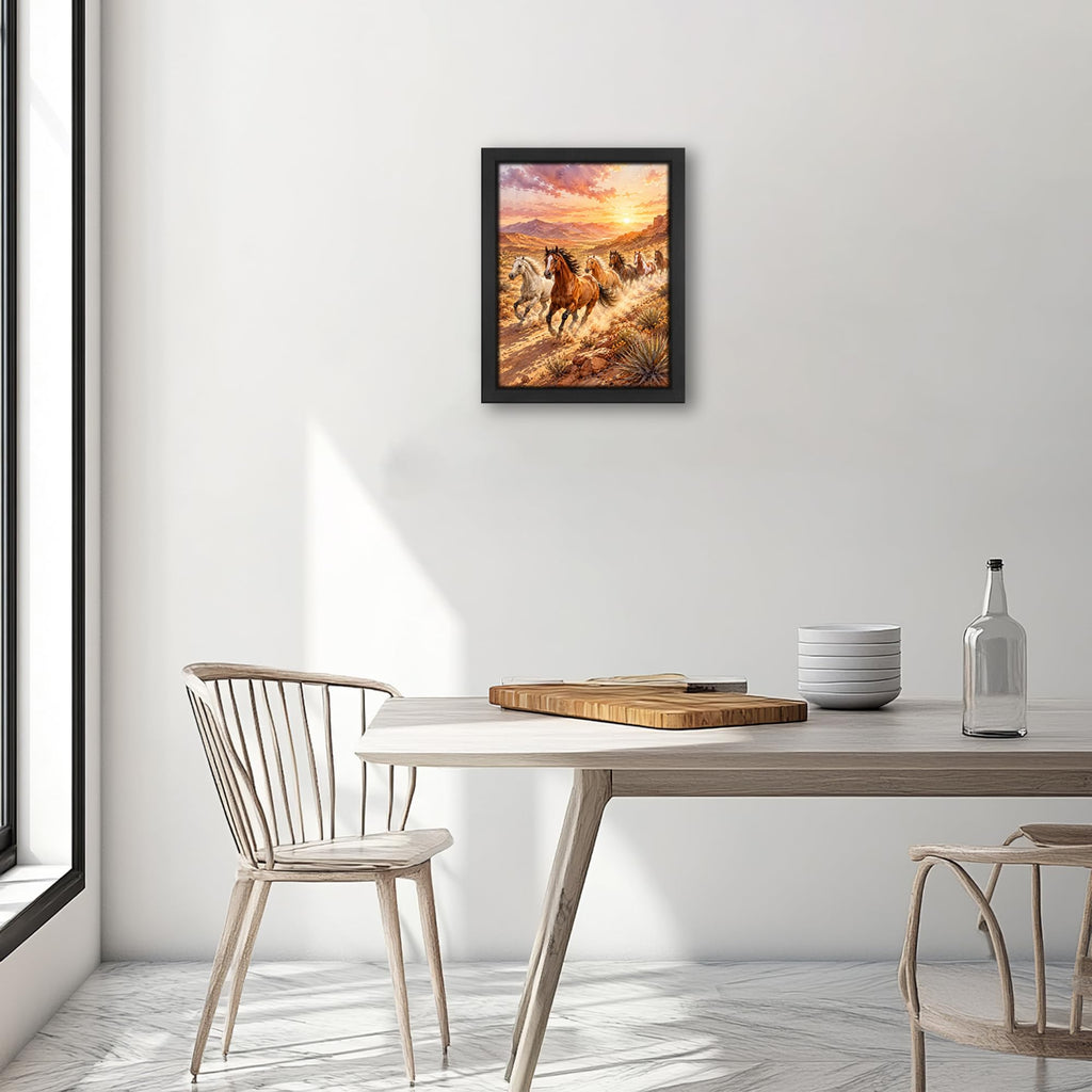 Running Horses Decor Wall Art, Western Sunset Landscape Picture 16"x20"