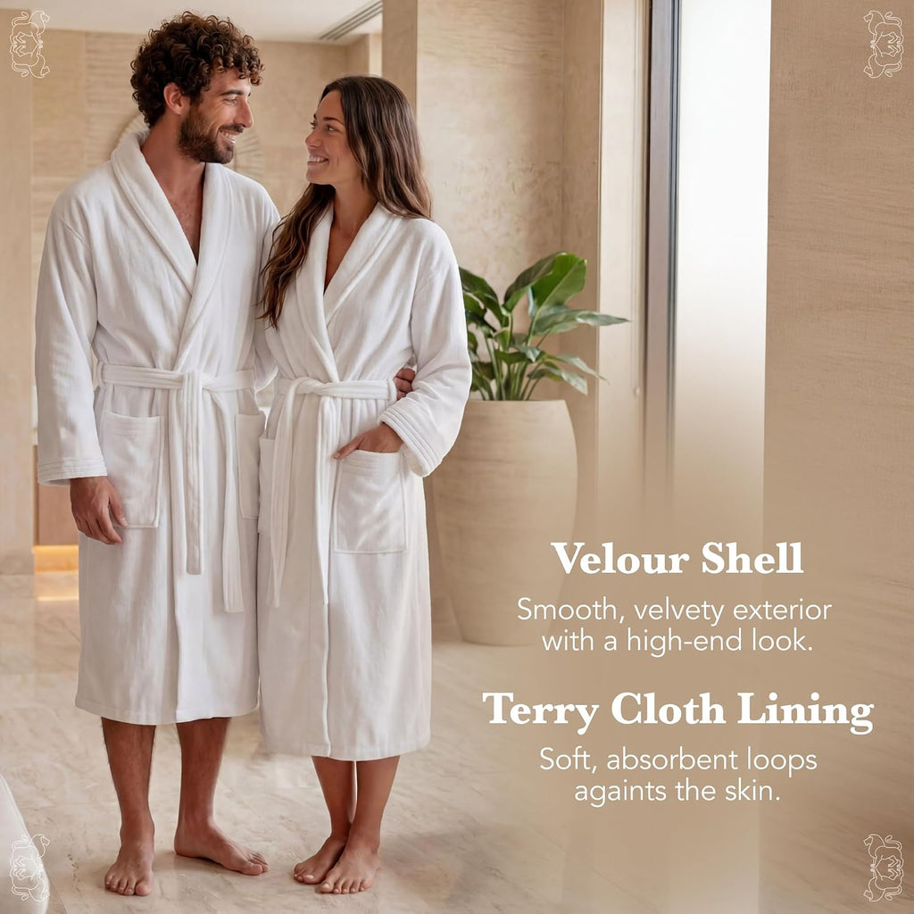 Cotton Terry Velour Bath Robe Self-Tie Belt for Men or Women | Absorbent Inside, Smooth Outside, Generously Sized