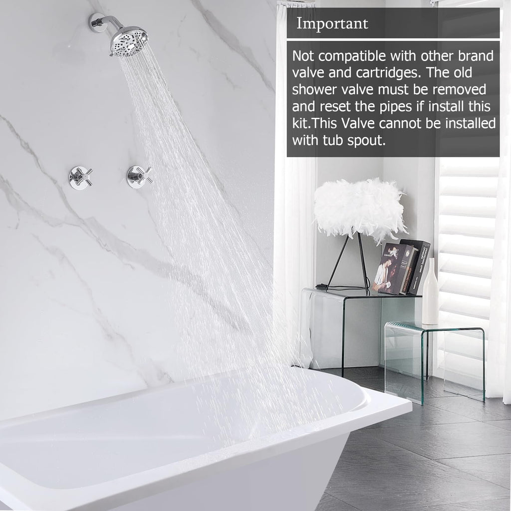 2 Handles Shower Faucet Set with Rough-in Valve,Wall Mount,Chrome