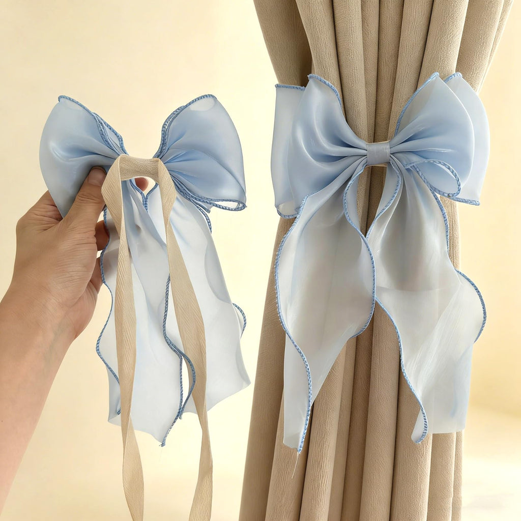French Silky Bow Curtain Tiebacks, Elegant Lace Ribbon for Curtains Decorative Rope Accessories Home Décor - 2 Pack