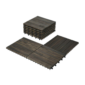 10/30 PCS Interlocking Deck Tiles Striped Pattern, 12" x 12" Dark Brown Square Acacia Hardwood Outdoor Flooring for