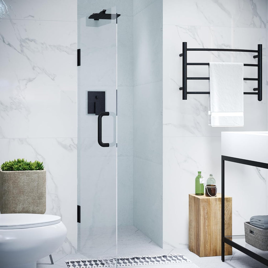 70" x 24" Frameless Shower Door in Matte Black, Water Repellent Glass Shower Door with Seal Strip Parts and Handle