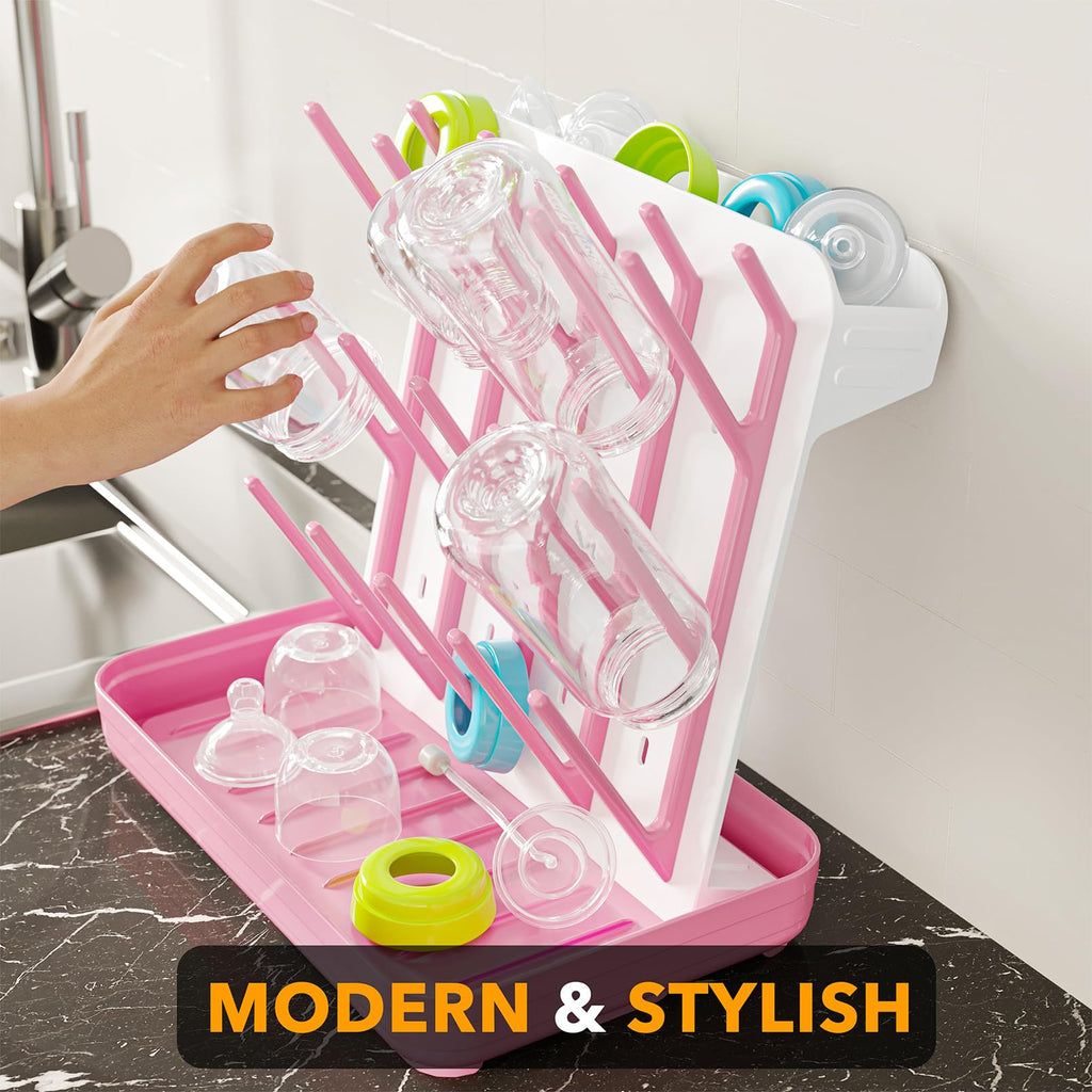 Baby Bottle Drying Rack with 20 Hooks, Space Saving Kitchen Bottles Rack Dryer, Vertical Baby Bottle Holder Organizer