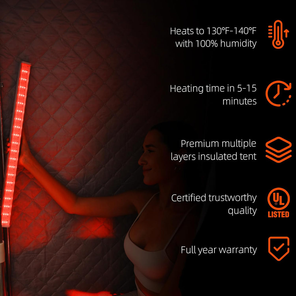 2 Person Portable Steam Sauna for Home with Two Red Light Therapy Panels Full Body Home Spa (Black)