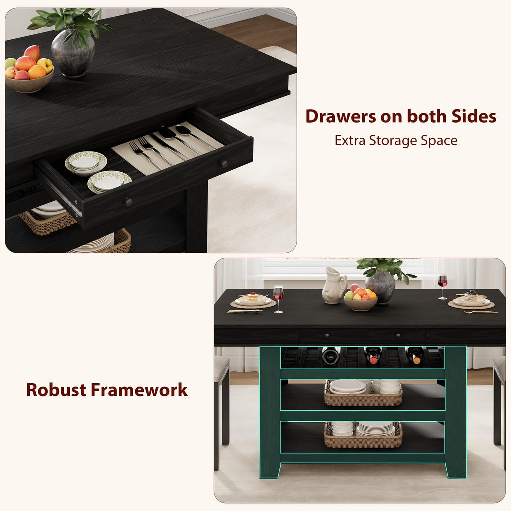 Counter Height Dining Table with Storage, Retro Black