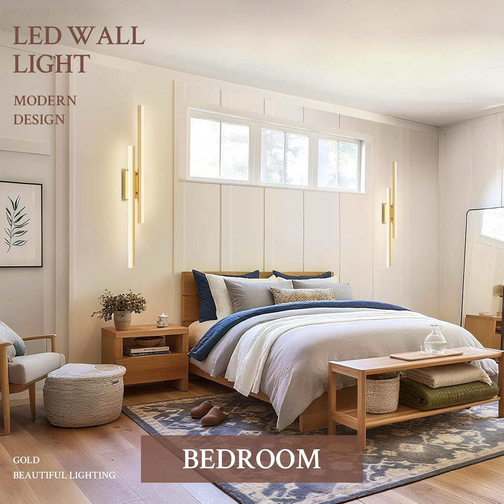 LED Wall Sconce Set of 2 Gold Remote Modern LED Vanity Lights Set of 2 Indoor Wall Light Fixtures for Living Room