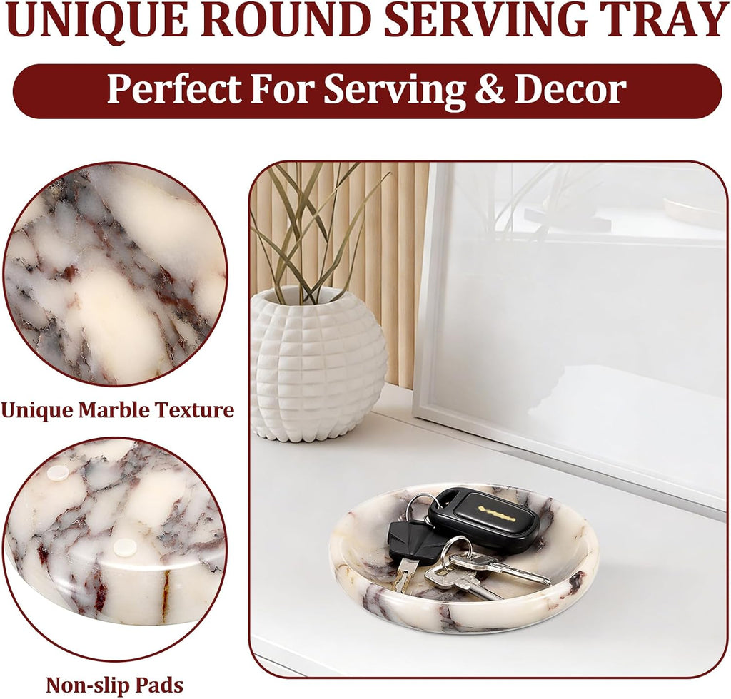 Decorative Key Holder for Entryway Table Round Key Bowl Marble Nightstand Organizer for Candle Jewelry Tray