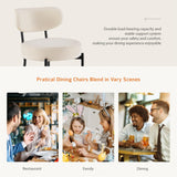 Dining Chairs Set of 2, Mid Century Modern Boucle Upholstered Kitchen Chair with Curved Backrest & Metal Legs for