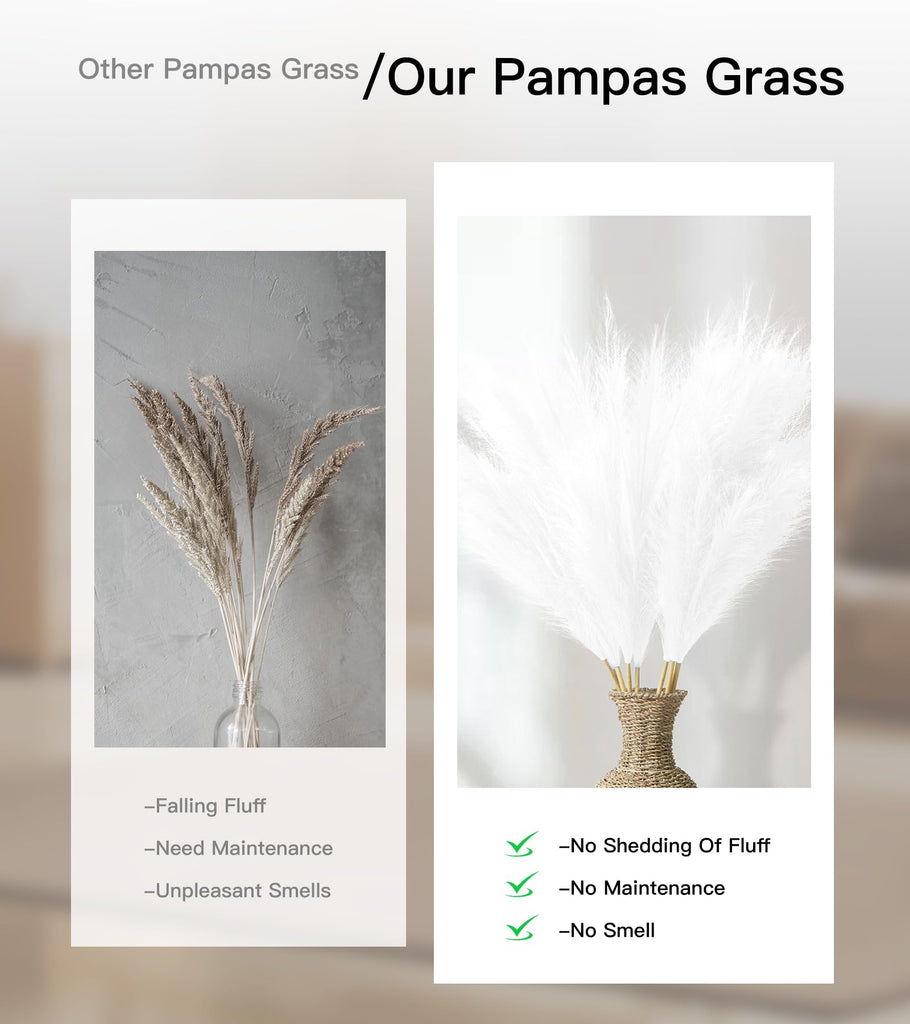 9 Pcs 45" Tall Pampas Grass White Decor, Long Stem Artificial Flower Floor Vase Large Faux Floral Pompas Fake Plants