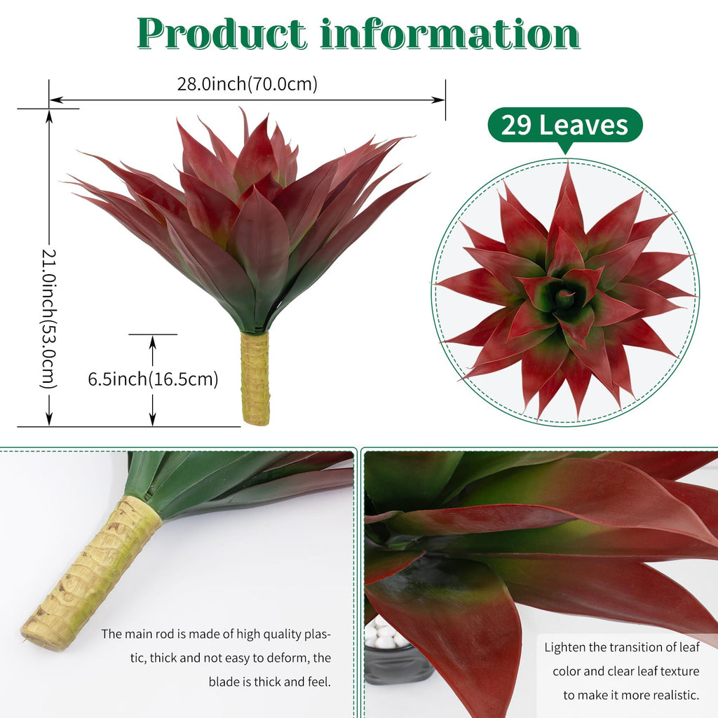 2 Pack Artificial Fall Agave Plants 28 Inch Large Size Faux Succulent Stems Outdoor Decorating Realistic UV Resistant