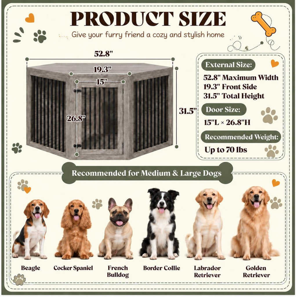 Corner Dog Crate Furniture for Dogs Space-Saving