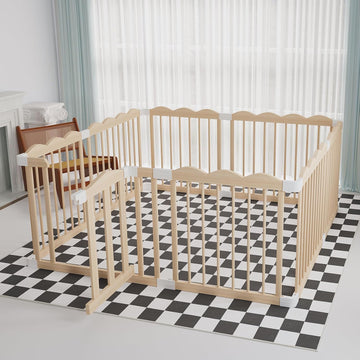 Wooden Baby Playpen 50x65x24In Adjustable Play Yard with Lock Gate | Easy to Assemble, Large Portable Play Pen for