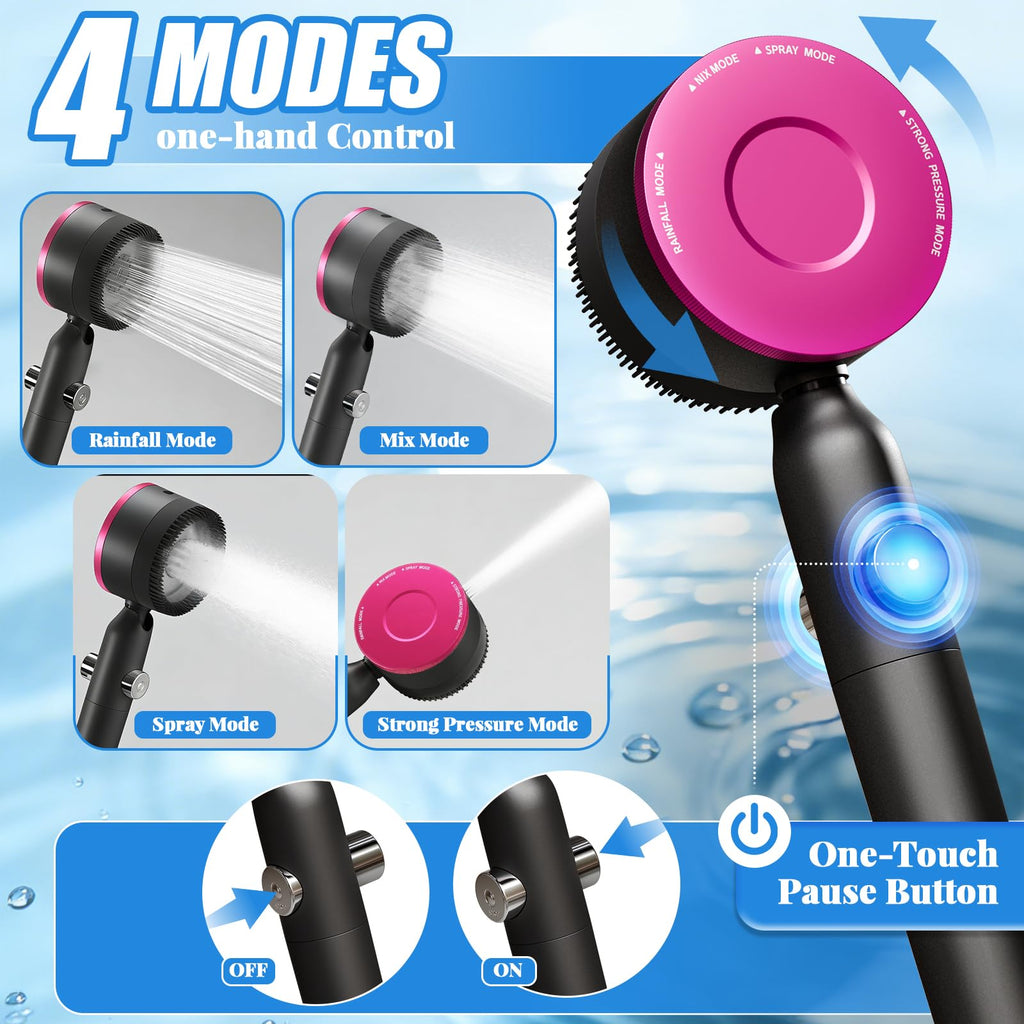 Filtered Shower Head with Handheld, High Pressure Showerhead with 5 Filters & 59" Explosion-Proof Hose, 360° Rotating