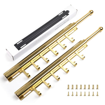 Valet Rod for Closets Pull Out 16.5" Gold with 6 Hooks (2Pack)