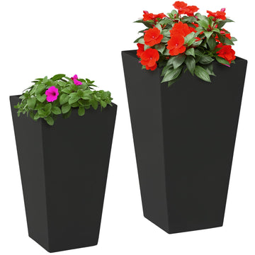 2-Pack Outdoor Planter Set with Drainage Holes, 22in & 18in, Black