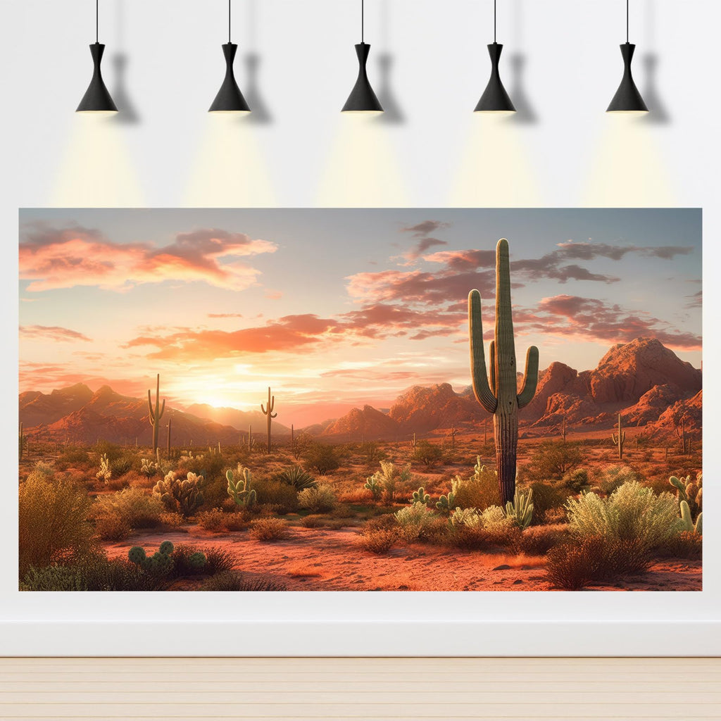 Desert Reptile Habitat Backdrop Sunset Desert Landscape Saguaro Cactus Gobi Plants Terrarium Background Sunset Sky