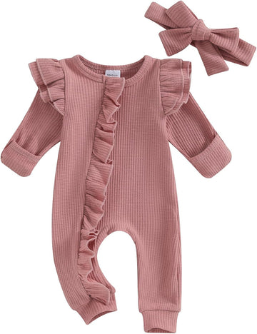 Baby Girl Ruffle Romper Knit Sweater Onesie Jumpsuit Long Sleeve Zipper Romper Solid Fall Winter Outfits