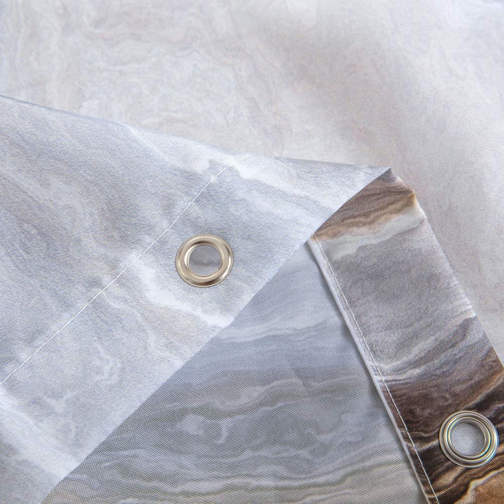 Shower Curtain Marble Texture, Brown Polyester Fabric Waterproof Bathroom Decor, 72 x 96 Inch, Extra Long Size