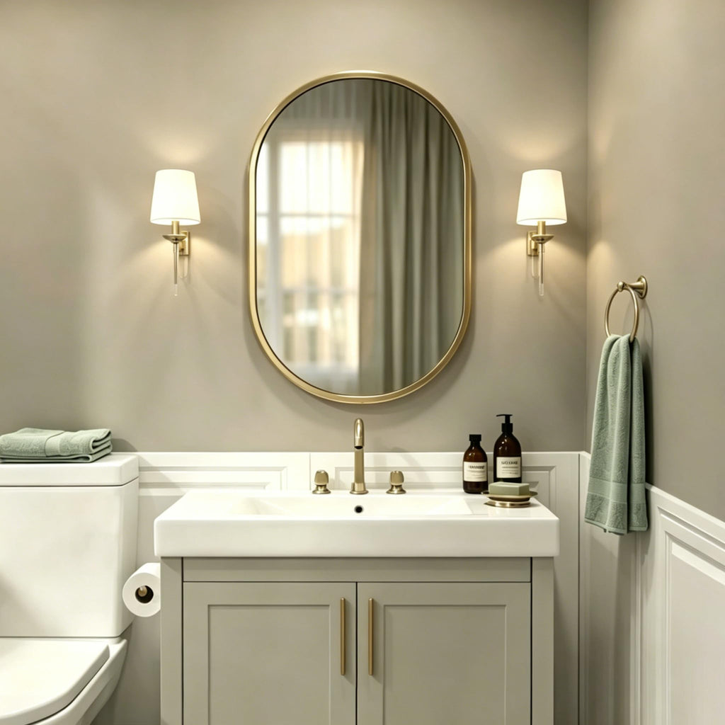 16x24 Oval Mirror - Pill Shaped Bathroom Vanity Mirror, Gold