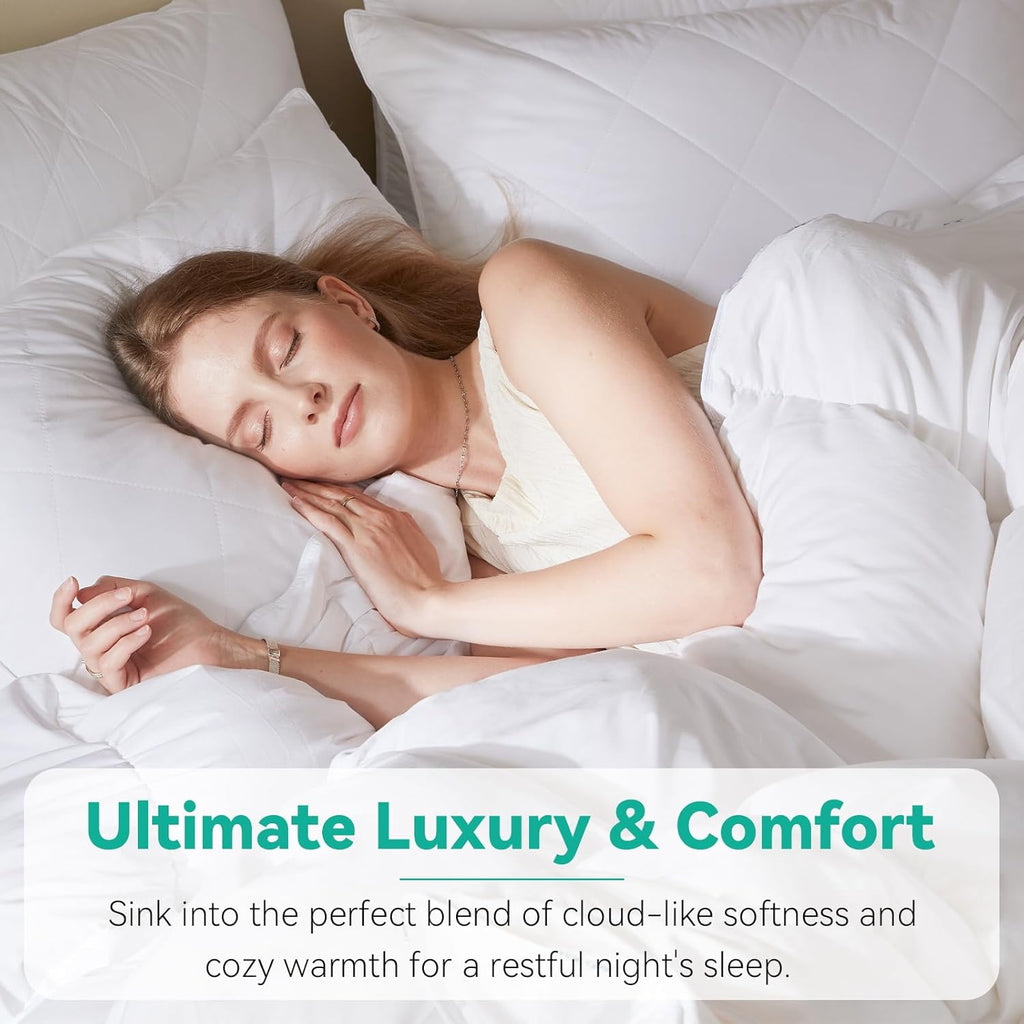 Queen Goose Feather Down Fiber Comforter - Ultral Soft All-Season Down Duvet Insert Fluffy Baffle Bo
