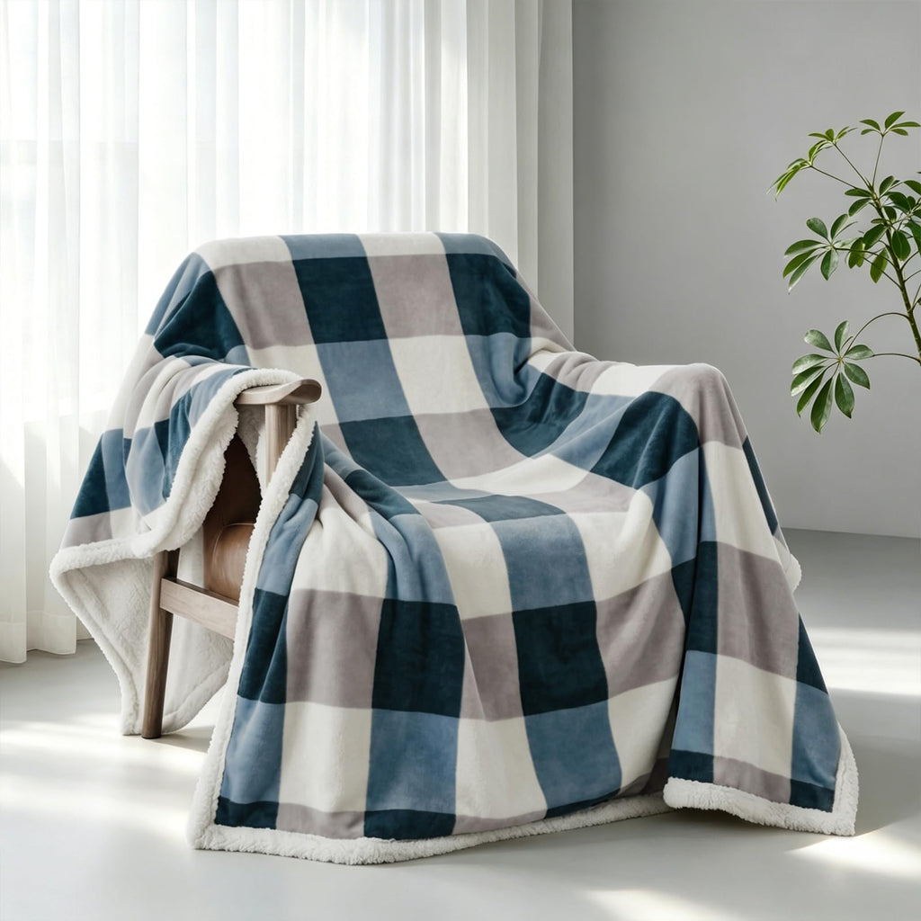 Sherpa Fleece Throw Blanket 60" x 80" Reversible Plush Fluffy Large Big Blanket Lattice Flannel Blankets for Sofa