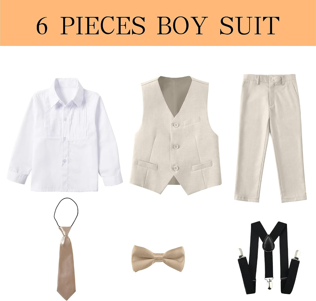 Boys Dress Pants Suit 6 Piece Slim Fit Tuxedo for Kids Teen Boys