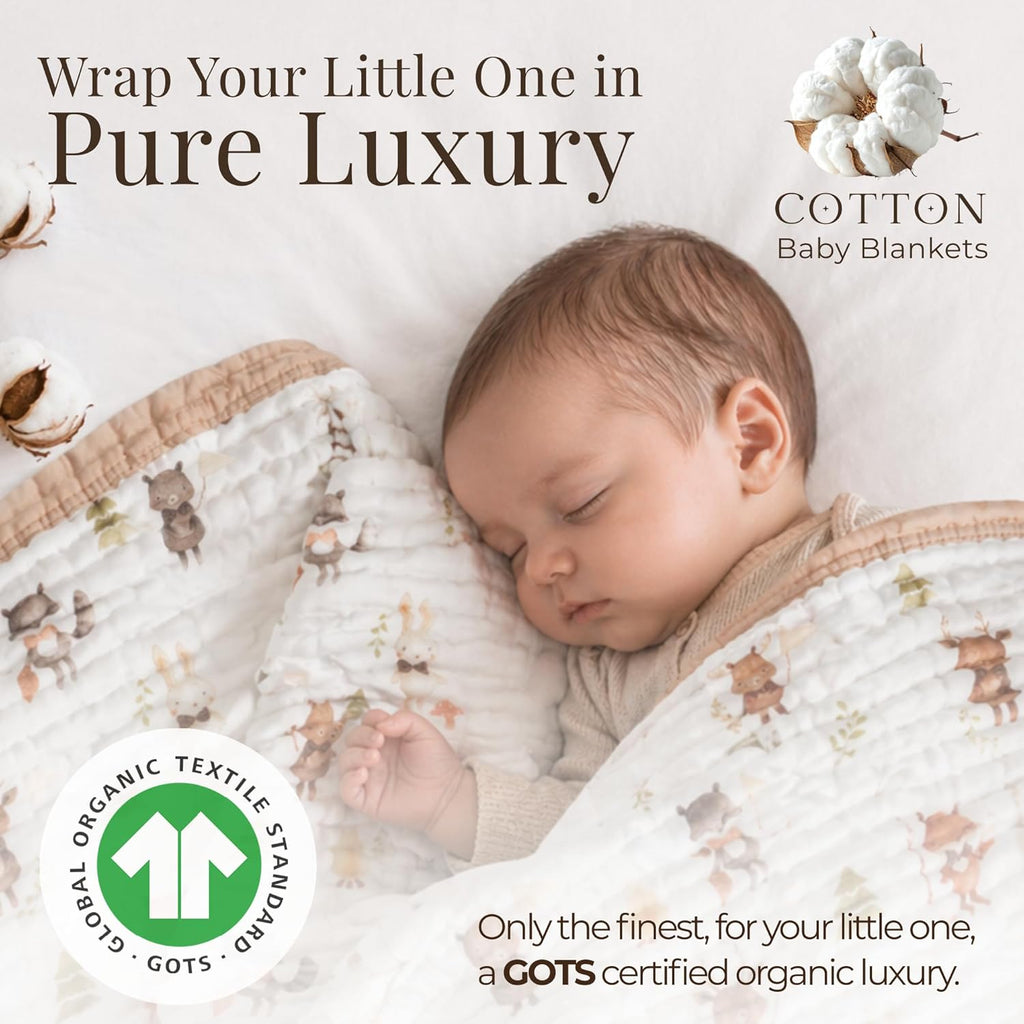 Organic Cotton Muslin Baby Blanket for Boys and Girls - Luxurious Soft Toddler Quilt for Swaddling - Gender Neutral