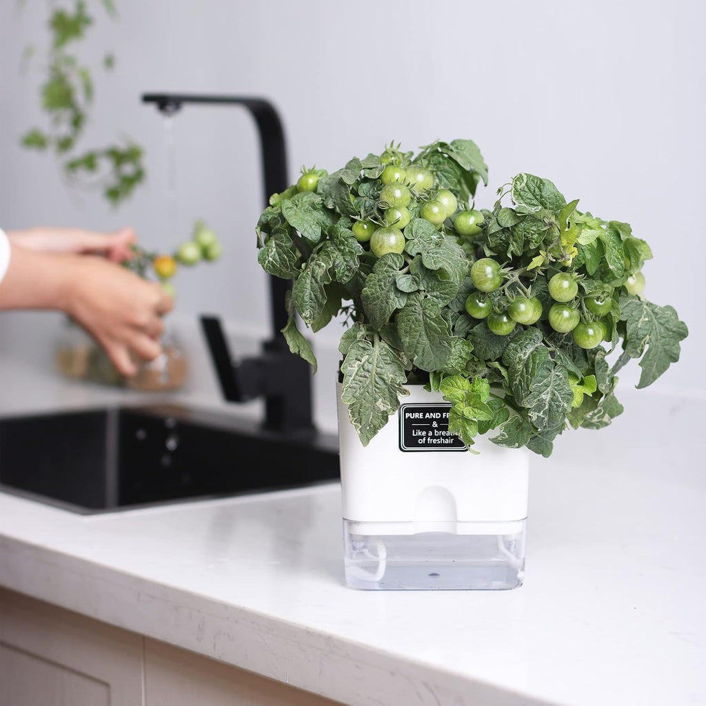 Self Watering Pots for Indoor Plants 4 Pack White Self Watering Planters with Water Reservoir and Cotton Wick System