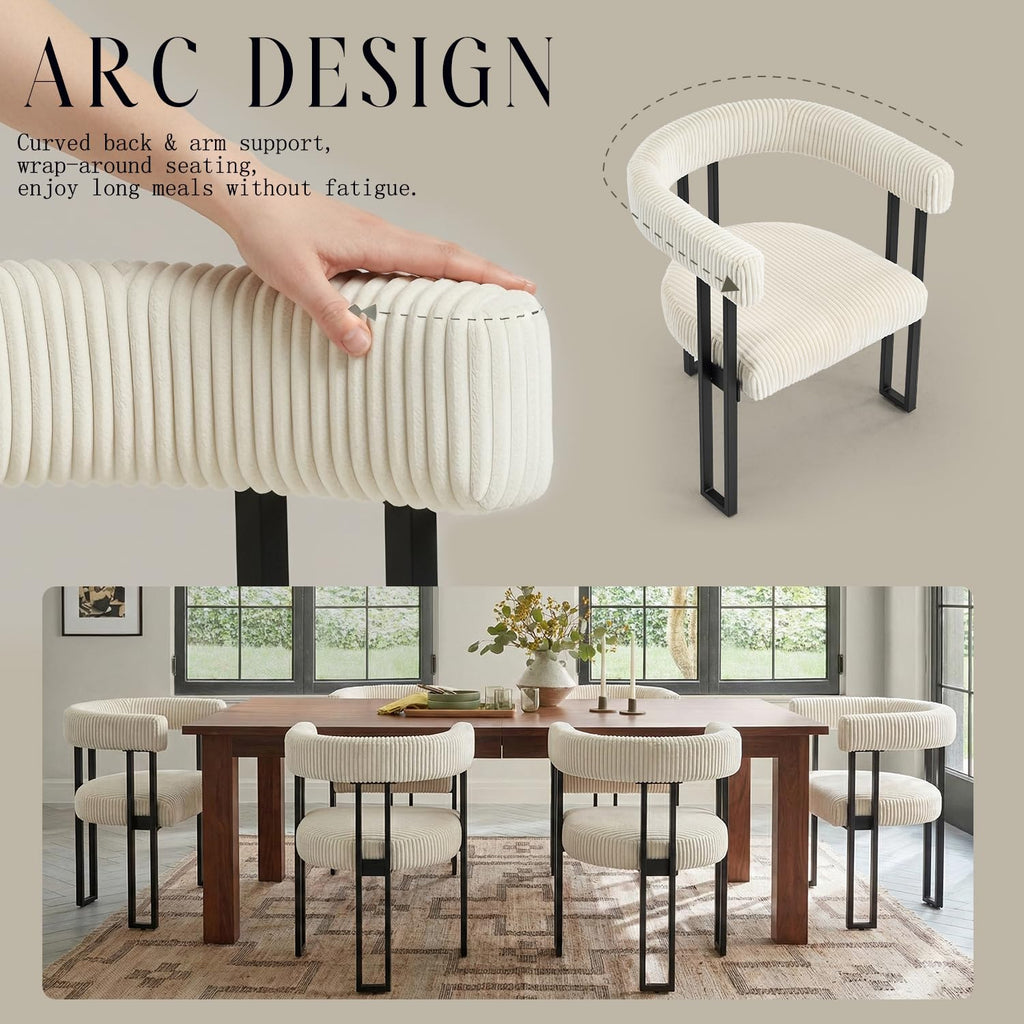 Modern Corduroy Dining Chairs Set of 6 with Metal Legs, Comfy Accent Dining Room Chairs Upholstered Kitchen Side