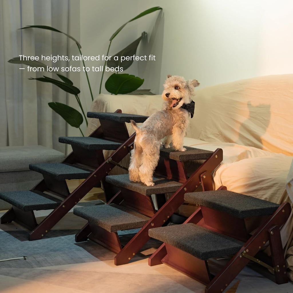 Wooden Pet Stairs - 4 Step Foldable Ramp for Senior Dogs & Cats