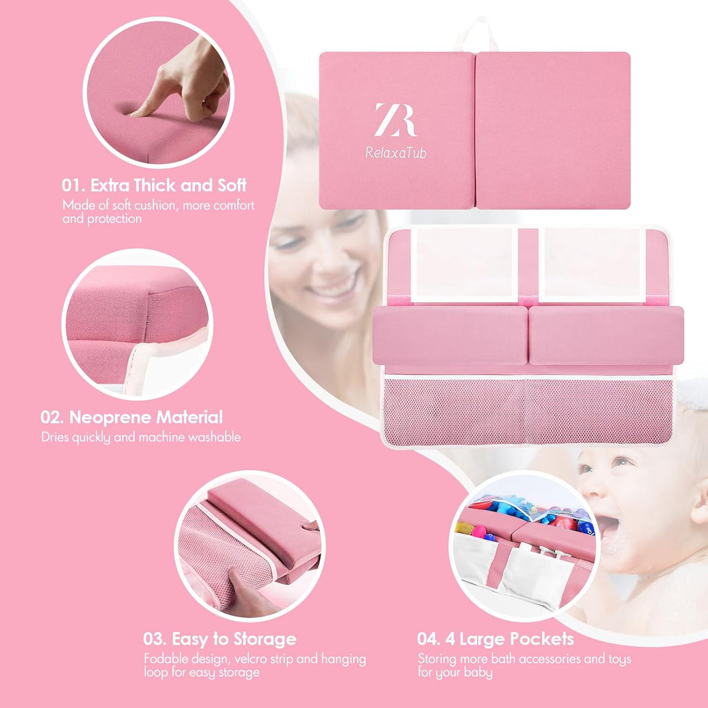 Bath Kneeler and Elbow Rest Pad Set,2 Inch, bathtub kneeling pad,pink