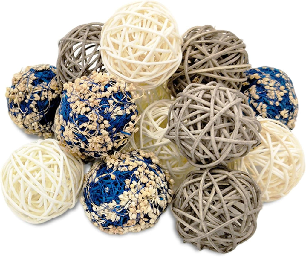 2 in Wicker Rattan Balls and Faux Moss Decorative Balls for Vase Centerpiece Bowls Orbs Filler Decor(Blue - Set of 15