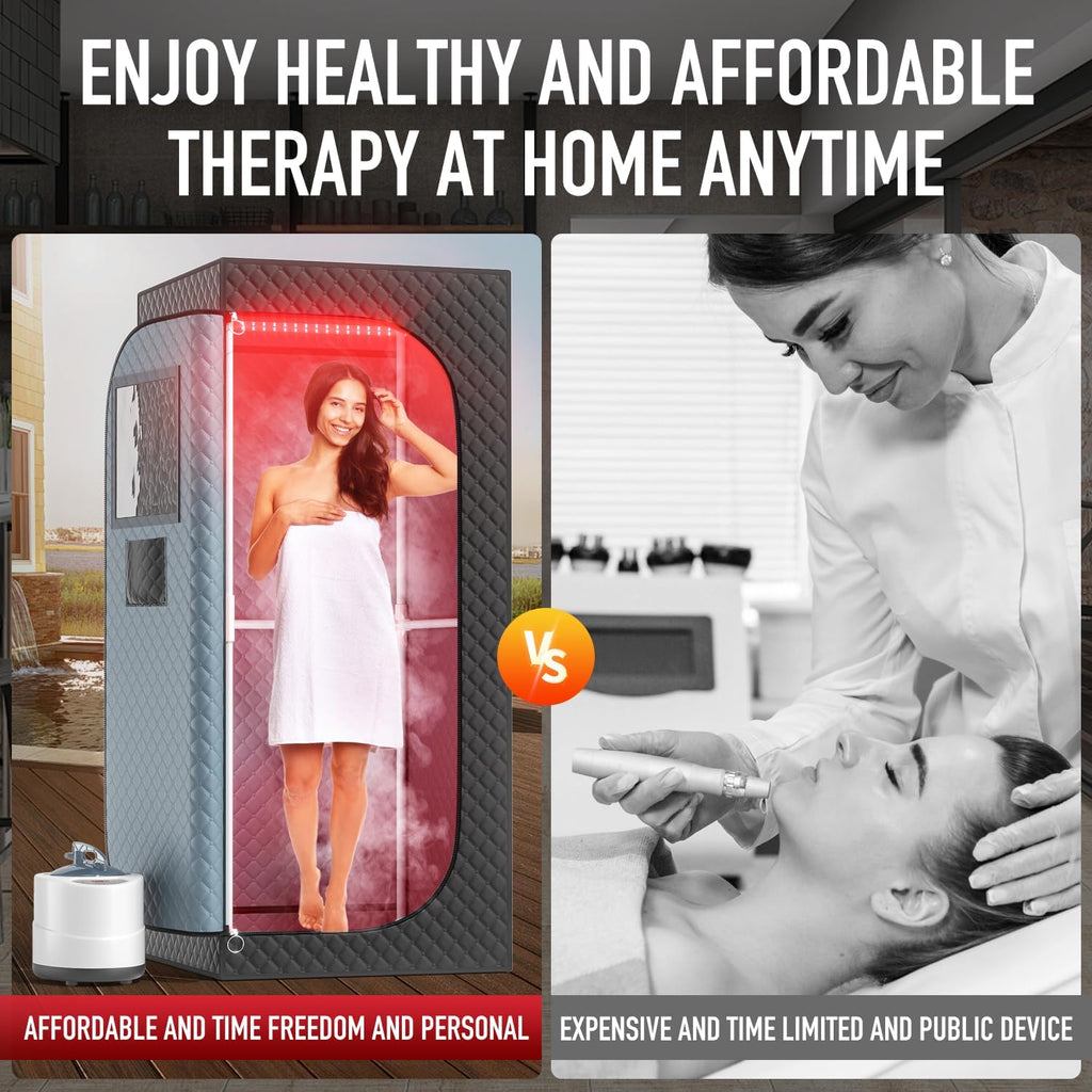 Upgraded Infrared Steam Sauna with 660nm Red Light Therapy & 850nm Infrared Light Panel, 3L 1300W Steamer