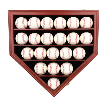 Baseball Display Case Wall Cabinet Holder Shadow Box 21 Slots UV Protected Lockable Cherry Finish