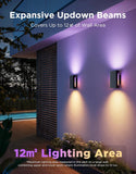 Outdoor UpDown Wall Light, 2 Pack, 1200LM RGBICWW Smart Porch Lights Outdoor with 64 Scene Modes