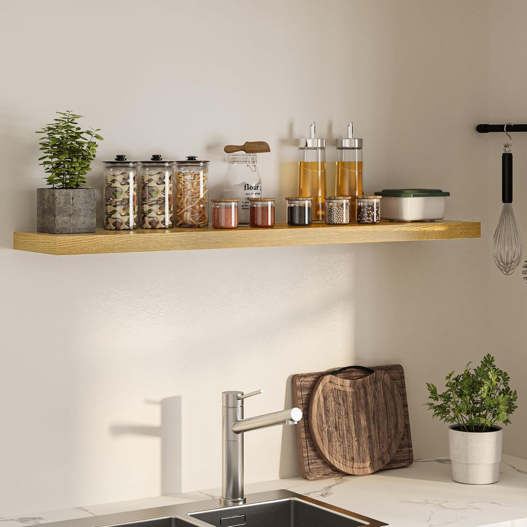 Floating Shelves for Wall, 55"W x 9.3"D x 1.5"H, Long Wooden Wall Mounted Display Shelves with Invisible Brackets