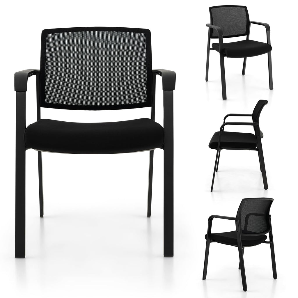 2-Pack Reception Room Chair Set with Mesh Back, Metal Frame & Padded Seat, Armrests, No Wheels, Stacking Guest Chairs