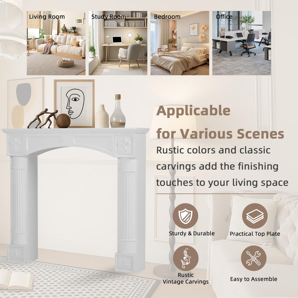 White Freestanding Fireplace Mantel Surround with Legs, Modern MDF Wooden Surround Mantel for Electric Fireplaces