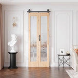 Preassembled Bifold Barn Door 30 x 84 in (Double 15x84in) with Bi-fold Door Hardware Kit, Frosted Gl