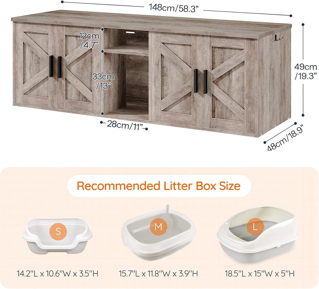 Double Litter Box Enclosure, Hidden Litter Box Enclosure with Corridor, Cat Litter Box Furniture with Storage Layer