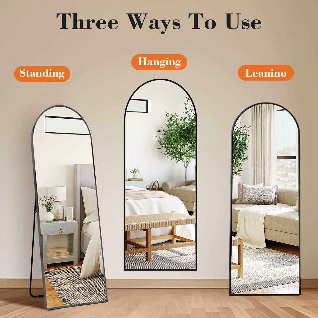 Arched Full Length Mirror with Stand, 60"x16" Full Body Mirror