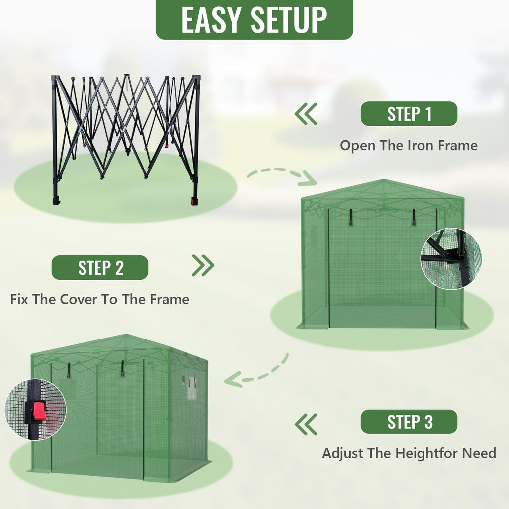 10x10 FT Pop Up Greenhouse for Outdoors, Walk-in Greenhouse with PE Cover