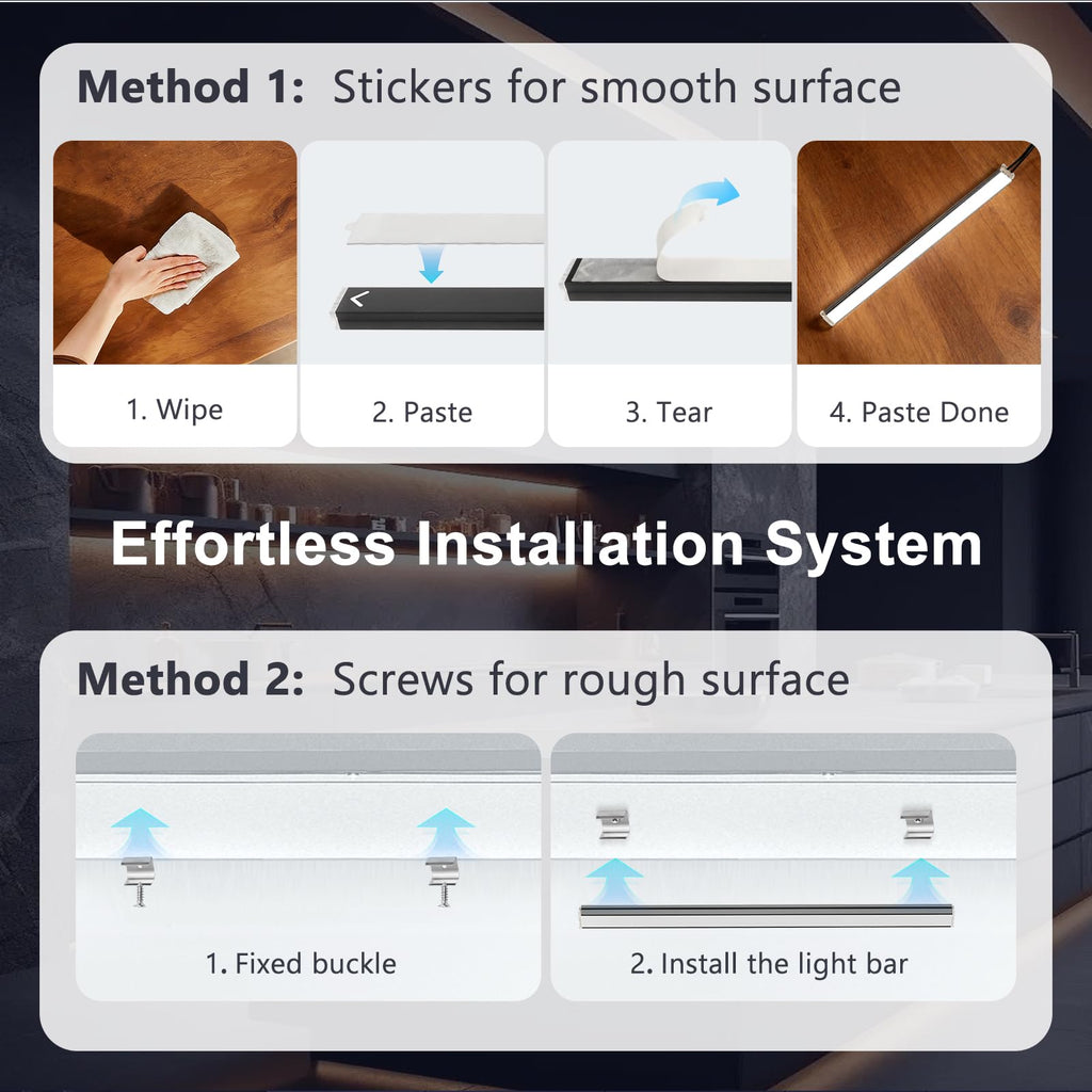 Smart Under Cabinet Lighting 6 Bars, App/Voice/Hand Wave Control, Black