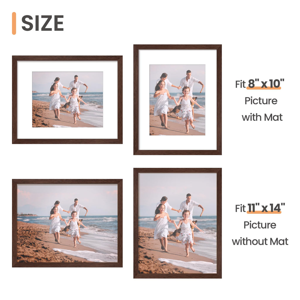 11x14 Picture Frame, Gallery Wall Frames Set of 5, Brown