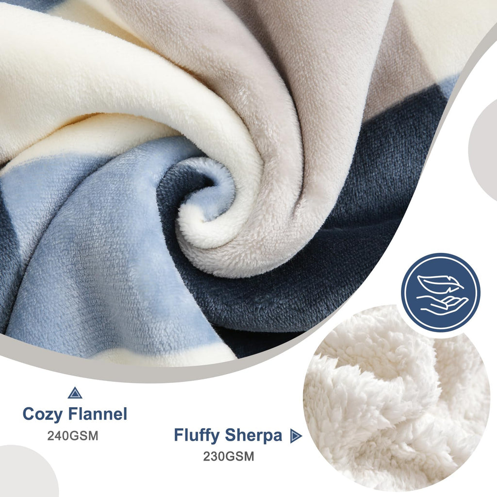 Sherpa Fleece Throw Blanket 60" x 80" Reversible Plush Fluffy Large Big Blanket Lattice Flannel Blankets for Sofa