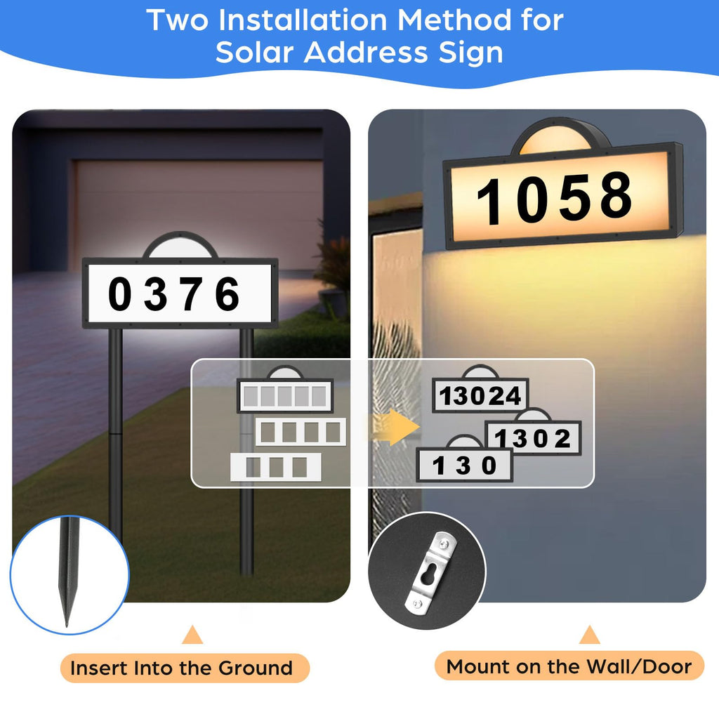 Large Address Numbers, Solar Powered, Wall Mounted & in Ground