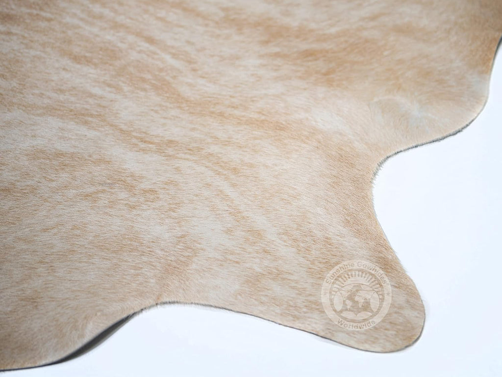 100% Genuine Exotic Beige Palomino Cowhide Rug - Modern Style Animal Skin Rug & Floor Carpet & More - Extra Large