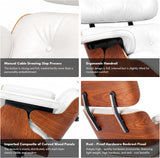 Modern Chaise Lounge Chair and Ottoman — White Leather